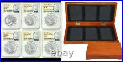 2021 Peace & Morgan Dollars Ngc Ms70 Fr (6) Coin Set All Ogp & Wood Case