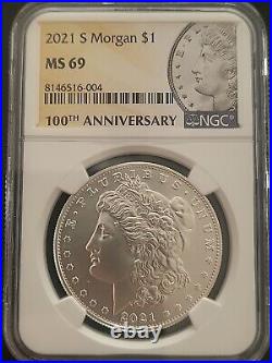 2021-S Morgan Silver Dollar NGC MS69 100th Anniversary Label- Freshly Graded