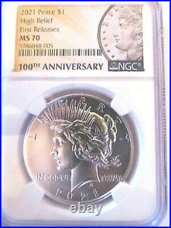 2021 Silver Peace Dollar NGC MS70 High Relief FIRST RELEASES Bid SHIPS NOW