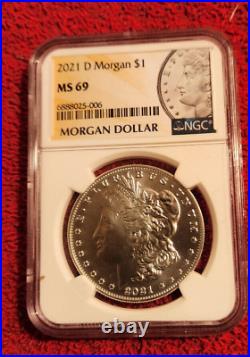 2021 d. 999 silver Morgan dollar NGC MS 69
