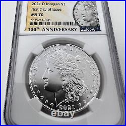 2021-d Morgan Silver Dollar Ngc Ms70 First Day Of Issue Label- Rare Grade