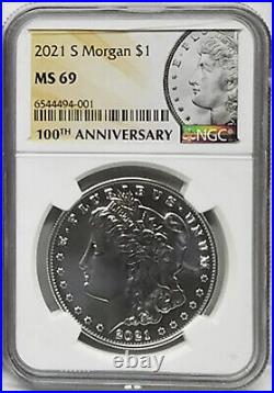 2021 s morgan silver dollar ngc ms 69 100th anniversary with ogp and coa