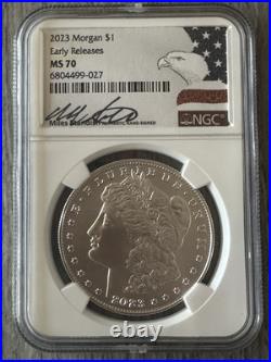 2023- Morgan Silver Dollar- NGC- MS70- Early Release- Miles Standish Signed