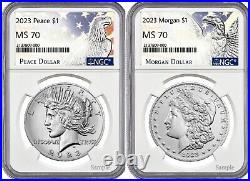 2023 P MORGAN & PEACE Silver Dollar NGC MS70 2 Coin Set Mint State (presale) %%