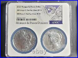 2023 P MORGAN & PEACE Silver Dollar NGC MS70 -TWO COIN SET DUAL FIRST DAY FDI %