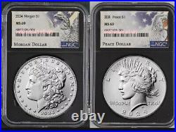 2024 Morgan & Peace Silver Dollar Uncirculated NGC MS69 Black Core Presale! %