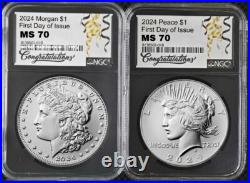 2024 Morgan & Peace Silver Dollar Uncirculated NGC MS70 First Day FDI %%