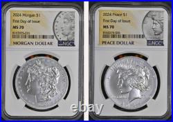 2024 Morgan & Peace Silver Dollar Uncirculated NGC MS70 First Day FDI P %%