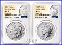 2024 Morgan & Peace Silver Dollar Uncirculated NGC MS70 First Day Issue P %
