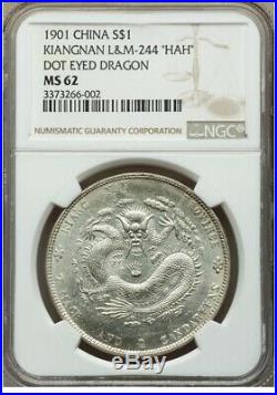236 Scarce China 1901 Kiangnan silver dollar LM-244, Y-145a. 6 NGC MS62