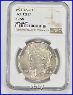 AU58 1921 Peace Silver Dollar High Relief Graded NGC 9695