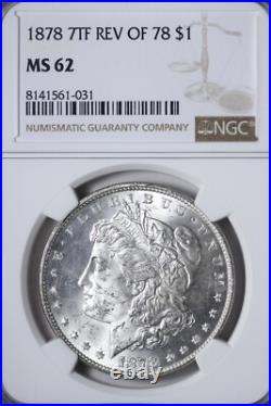 BU 1878 7TF Morgan Silver Dollar NGC MS62 WRAPB