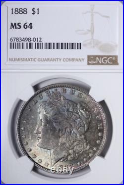 BU 1888 Morgan Silver Dollar NGC MS64 Pretty Toning SAPY