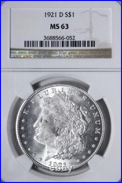 BU 1921-D Morgan Silver Dollar NGC MS63 Blast White! WVCHK