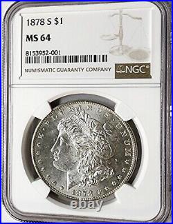 CHOICE 1878-S Morgan Silver Dollar $1 NGC MS-64 Frosty Beauty