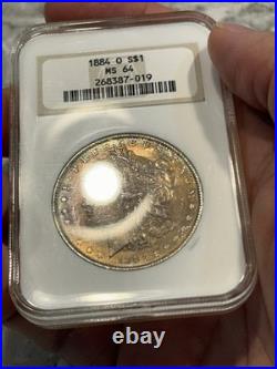 Dual Toning Ngc Ms64 1884 O Morgan Silver Dollar-old Fatty Holder! Nice Color