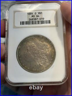 Dual Toning Ngc Ms64 1884 O Morgan Silver Dollar-old Fatty Holder! Nice Color