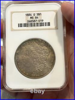 Dual Toning Ngc Ms64 1884 O Morgan Silver Dollar-old Fatty Holder! Nice Color
