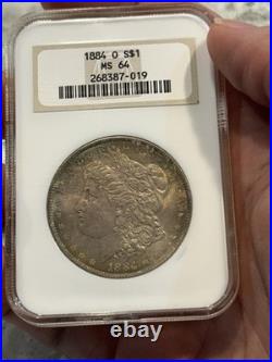 Dual Toning Ngc Ms64 1884 O Morgan Silver Dollar-old Fatty Holder! Nice Color