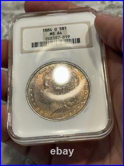 Dual Toning Ngc Ms64 1884 O Morgan Silver Dollar-old Fatty Holder! Nice Color