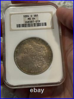 Dual Toning Ngc Ms64 1884 O Morgan Silver Dollar-old Fatty Holder! Nice Color
