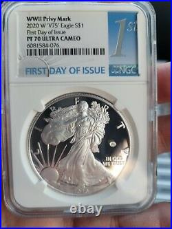 FIRST DAY! 2020 W End of World War II 75th American Silver Eagle V75 NGC PF70