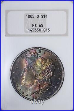 GEM BU 1885-O Morgan Silver Dollar NGC MS65 Monster Toned OBV Fat Holder UNFW