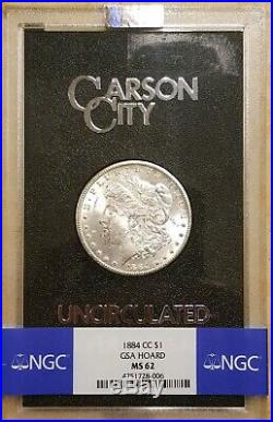 GSA Hoard 1884-CC S$1 Morgan Silver Dollar NGC MS62, CoA & Box