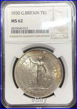 Great Britain 1930 Hong Kong Trade Dollar Silver Coin MS62 NGC