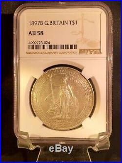 Great Britain Silver Trade Dollar 1897-B NGC AU 58