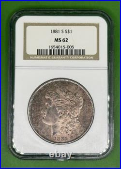 Gunmetal (Terminal) Toned Morgan Silver Dollar Old NGC Soapbox Holder 1881-S
