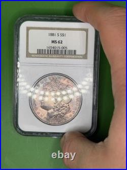 Gunmetal (Terminal) Toned Morgan Silver Dollar Old NGC Soapbox Holder 1881-S