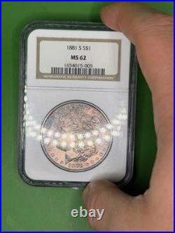 Gunmetal (Terminal) Toned Morgan Silver Dollar Old NGC Soapbox Holder 1881-S