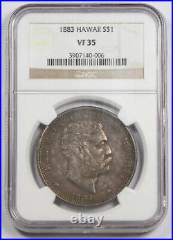 Hawaii 1883 Silver Dollar $1 Coin NGC VF35 KING KALAKAUA Crown Size Nicely Toned
