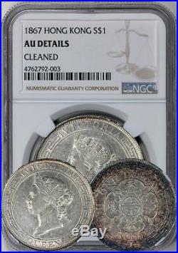 Hong Kong 1867 1 Dollar graded by NGC as AU DTLS. Nice high grade coin. RARE