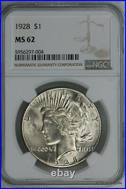 Key Date Ngc Ms62 1928 Silver Peace Dollar $1 (bc04)