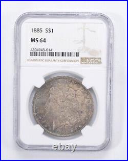 MS64 1885 Morgan Silver Dollar Blue Toned Graded by NGC 0032