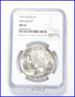 MS64 1921 Peace Silver Dollar High Relief Graded NGC 0847