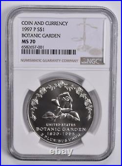 MS70 1997-P Botanic Garden Coin & Currency Commem. Silver Dollar NGC Brown