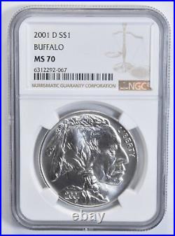 MS70 2001 D MS70 Buffalo $1 Commemorative Silver Dollar NGC