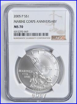 MS70 2005 P MS70 Marine Corps Commemorative Silver Dollar NGC