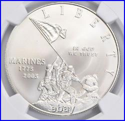 MS70 2005 P MS70 Marine Corps Commemorative Silver Dollar NGC