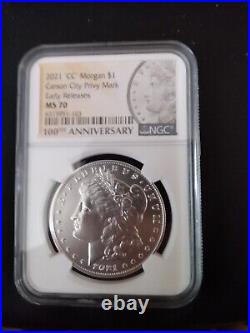 Morgan 2021 CC $1 Silver Carson City NGC MS70 Early Releases 100th Anniversary
