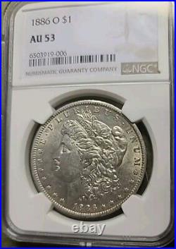 NGC AU 53, 1886-O Morgan Silver Dollar