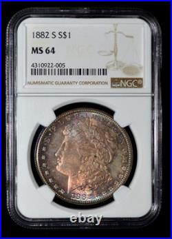 NGC MS64 1882-S $1 Morgan Silver Dollar beautiful toning both side