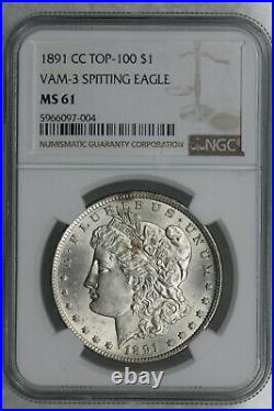 Ngc Ms61 1891-cc Morgan Silver Dollar Vam-3 Spitting Eagle $1 (bc04)