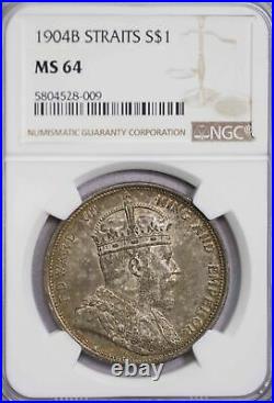 Ngc-ms64 1904b Straits One Dollar Silver Toned Top Grade