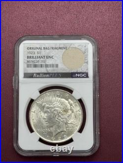 Original Bag Fragment 19 23 Peace Dollar 1923-S BRILLIANT UNC