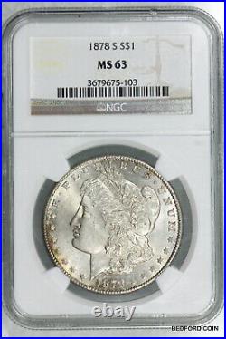 Pretty Toned Ngc Ms63 1878-s Morgan Silver Dollar $1 (bc03)