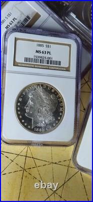 Rare PROOF LIKE 1885 Morgan Dollar NGC MS63PL 90% Silver Dollar FROSTY